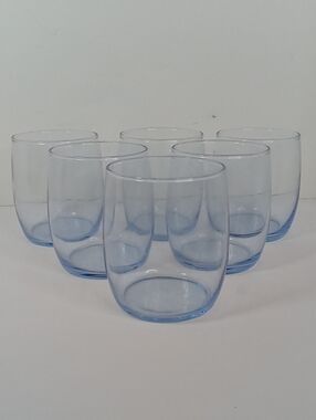 Vintage Libbey Set of 6 Misty Blue Curved Water Drinking Glasses